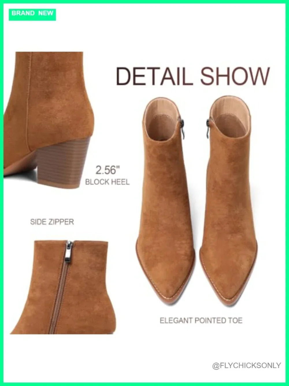 Faux Suede Ankle Boots Pointed Toe Block Heel Zipper Booties